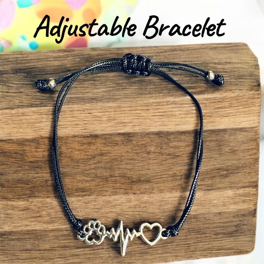 SALE 🔥 Black Adjustable Cat / Dog Paw / Heartbeat Bracelet